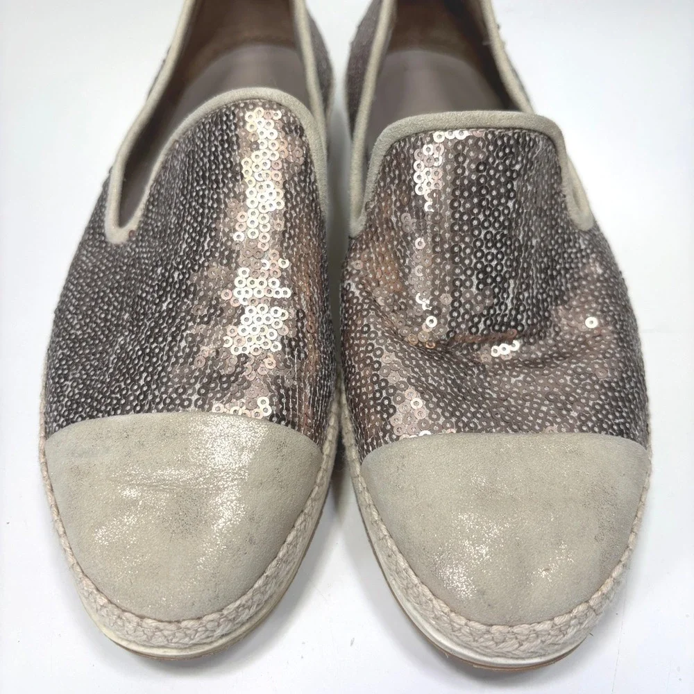 Paul Green Joaquin Women Silver Gold Sequin Espadrille Slip On Flats Size 6.5